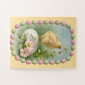 Lentekuiken met pastel eierrand legpuzzel (Horizontaal)
