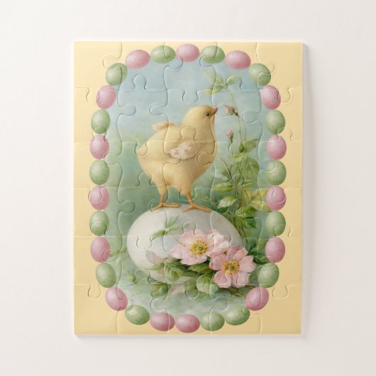 Lentekuiken met pastel eierrand legpuzzel (Verticaal)