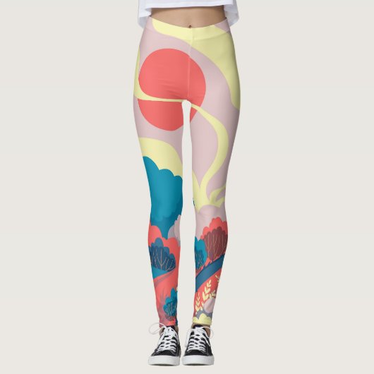 Lentelandschap: Kleurrijk  landschap Leggings (Voorkant)