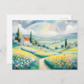 Lentelandschap met regenboog over Italiaanse heuve Briefkaart (Voorkant / Achterkant)