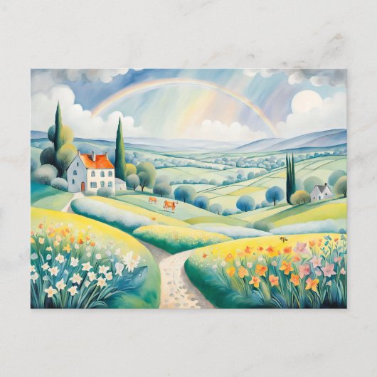 Lentelandschap met regenboog over Italiaanse heuve Briefkaart (Voorkant)