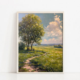 Lentelandschap olieverfschilderij, vintage zomer l poster