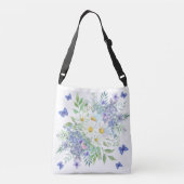  lentemadeliefjes, blauwe bloemen & vlinders crossbody tas (Achterkant)