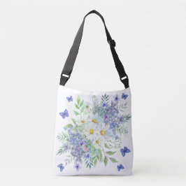 lentemadeliefjes, blauwe bloemen & vlinders crossbody tas