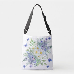  lentemadeliefjes, blauwe bloemen & vlinders crossbody tas