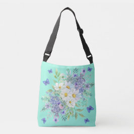 lentemadeliefjes, blauwe bloemen & vlinders crossbody tas