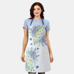  lentemadeliefjes, blauwe bloemen & vlinders schort