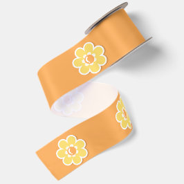 Lentemadeliefjes op pastel lichtgroen satijnen lint