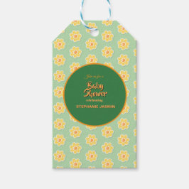 Lentemadeliefjes op zachte saliegroene achtergrond cadeaulabel