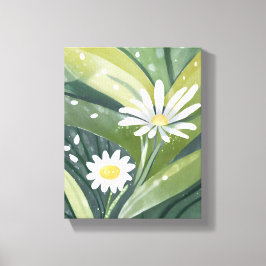 Lentemadeliefjes | Waterverf Witte Bloemen Canvas Afdruk