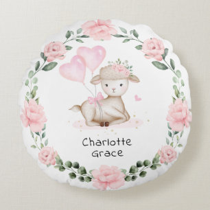 lentemlamp roze Floral grote babymeisjesserij Rond Kussen