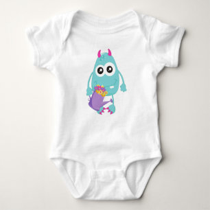 lentemonster, blauw monster, bloemen, paarden romper