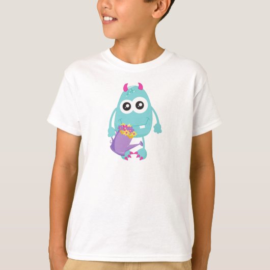 lentemonster, blauw monster, bloemen, paarden t-shirt (Voorkant)