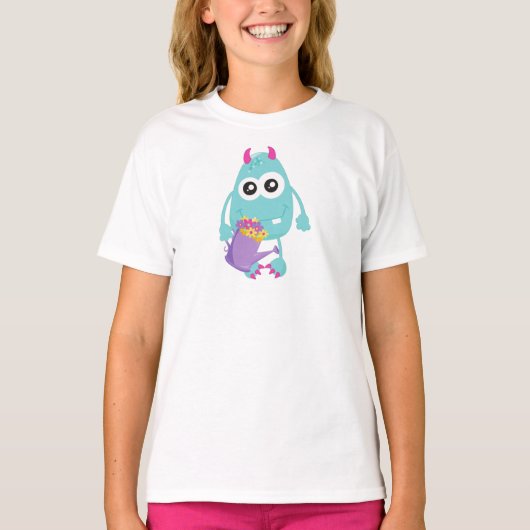 lentemonster, blauw monster, bloemen, paarden t-shirt (Voorkant)