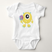 lentemonster, geel monster, bloemen, paarden romper (Voorkant)