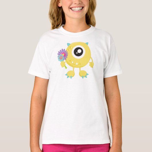 lentemonster, geel monster, bloemen, paarden t-shirt (Voorkant)