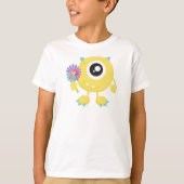 lentemonster, geel monster, bloemen, paarden t-shirt (Voorkant)