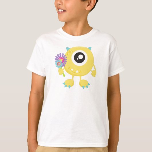 lentemonster, geel monster, bloemen, paarden t-shirt (Voorkant)