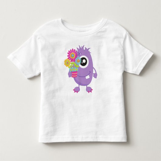 Lentemonster, Paarse monster, kleurrijke bloemen Kinder Shirts (Voorkant)
