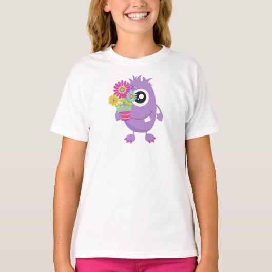 Lentemonster, Paarse monster, kleurrijke bloemen T-shirt (Voorkant)