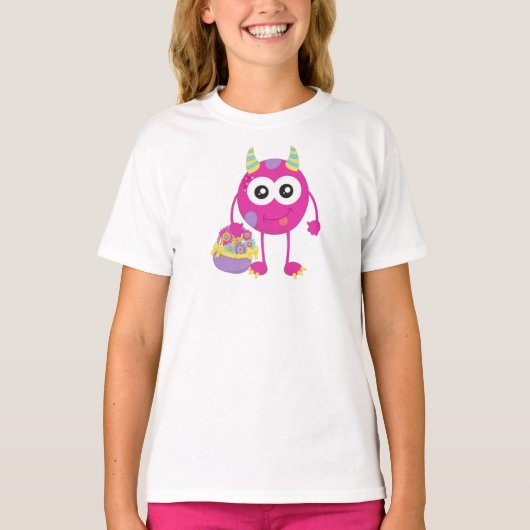 lentemonster, roze monster, paarden, bloemen t-shirt (Voorkant)