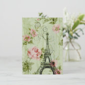 lentemunt roze florale paris eiffeltoren bedankkaart (Staand voorkant)