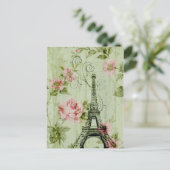  lentemunt roze florale paris eiffeltoren briefkaart (Staand voorkant)