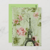  lentemunt roze florale paris eiffeltoren briefkaart (Voorkant / Achterkant)
