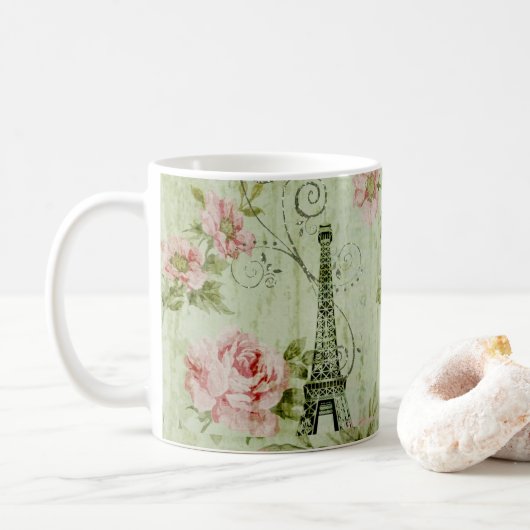 lentemunt roze florale paris eiffeltoren koffiemok (Met donut)