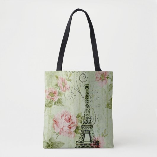 lentemunt roze florale paris eiffeltoren tote bag (Voorkant)