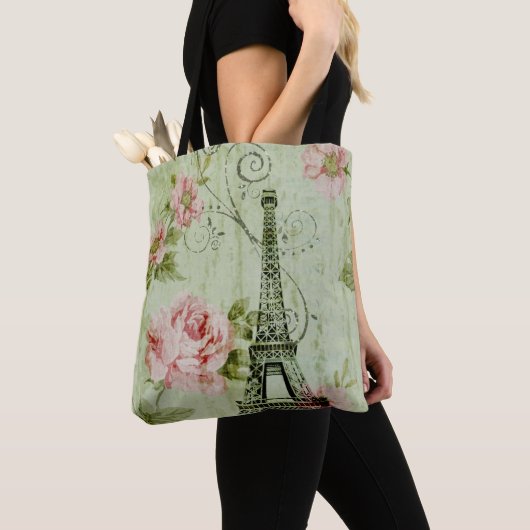  lentemunt roze florale paris eiffeltoren tote bag (Dichtbij)