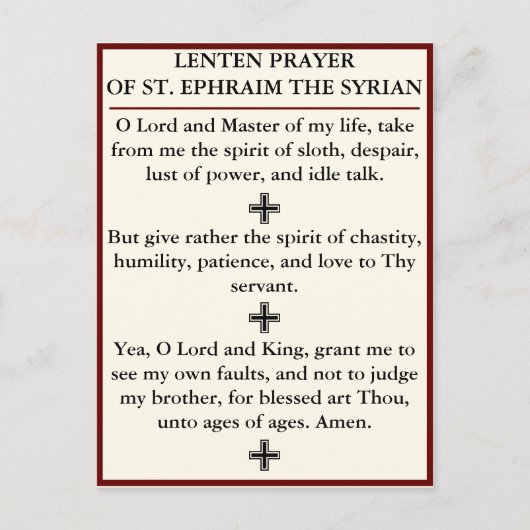 Lenten Prayer of St. Ephraim de Syrische kaart (Voorkant)