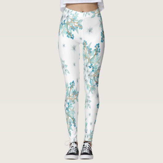 lentenblauwe Floral Leggings (Voorkant)
