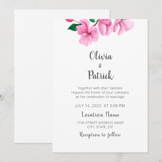 Lententuin. Roze kersbloesem. Modern Wedding Kaart (Voorkant / Achterkant)