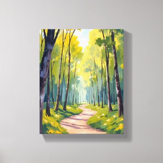 Lentepad | Waterverf Natuur Groen Woud Canvas Afdruk (Voorkant)