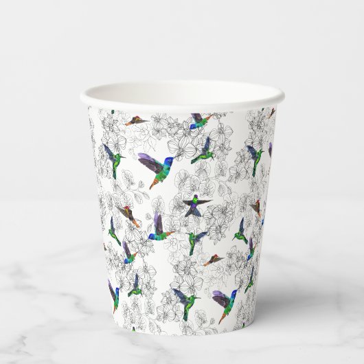 Lentepapier met kleurrijke vogels die vliegen in o papieren bekers (Achterkant)