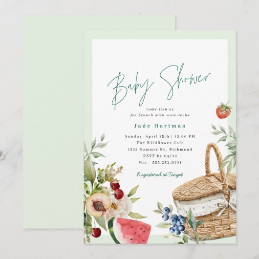 lentepicknick | Neutraal groen Baby shower brunch Kaart (Voorkant / Achterkant)