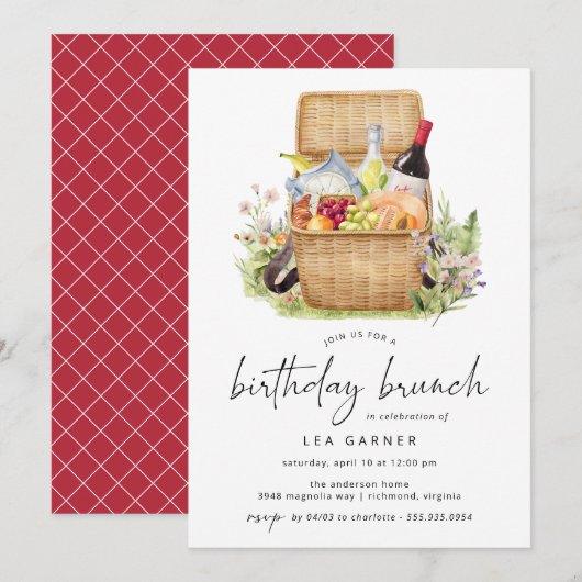 lentepicknick | Schattigee Floral Birthday Brunch Kaart (Voorkant / Achterkant)