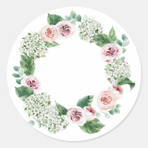 Lentepioen- en hortensia krans ronde sticker