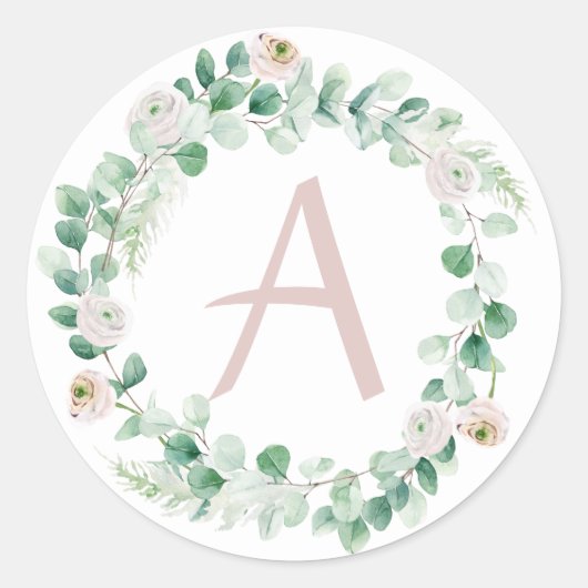 Lentepioenkrans met aanpasbare letter ronde sticker (Voorkant)