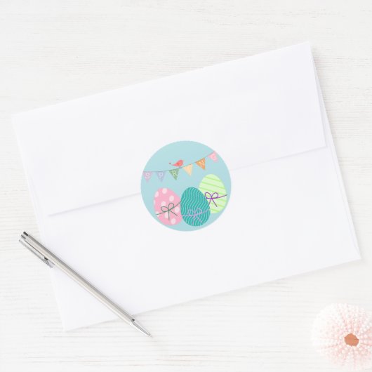 Lentepoeder blauw paaseieren ronde sticker (Envelop)