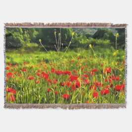 Lentepoppies Meadow en Mountain Landscape Deken