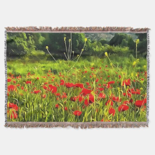 Lentepoppies Meadow en Mountain Landscape Deken (Voorkant)