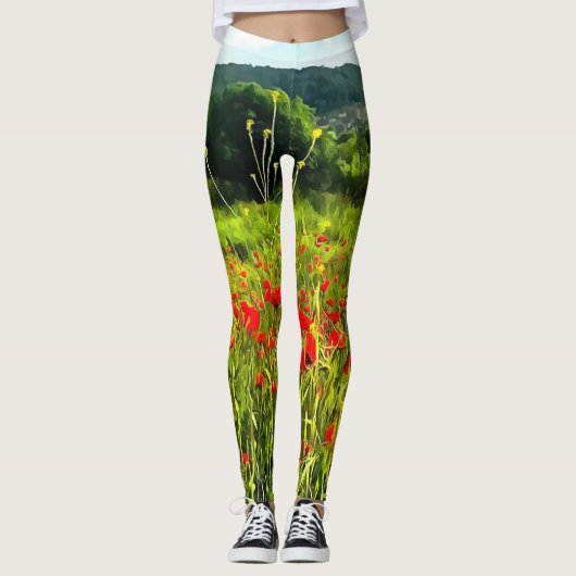 Lentepoppies Meadow en Mountain Landscape Leggings (Voorkant)