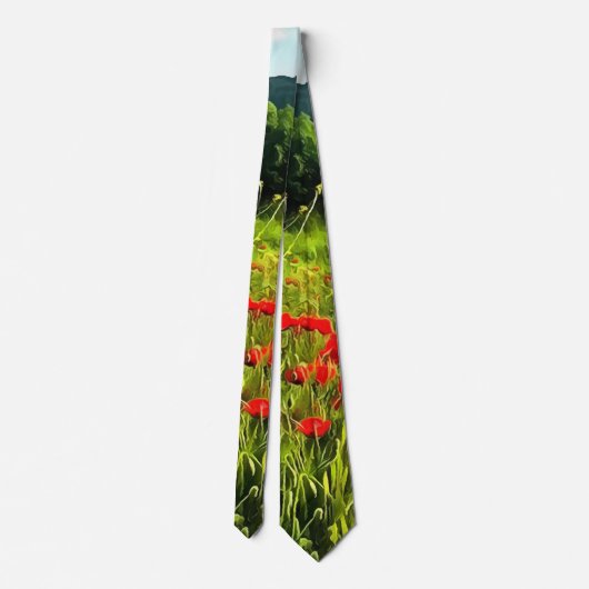 Lentepoppies Meadow en Mountain Landscape Stropdas (Achterkant)