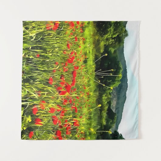 Lentepoppies Meadow en Mountain Landscape Wandkleed (Voorkant (horizontaal))