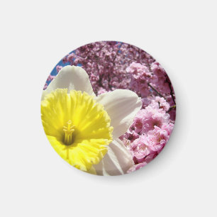 Lentermagneten Gele Narcissen Roze Bloesems Magneet