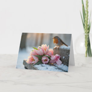 Lenteroodborst met Roze Tulpen Kaart