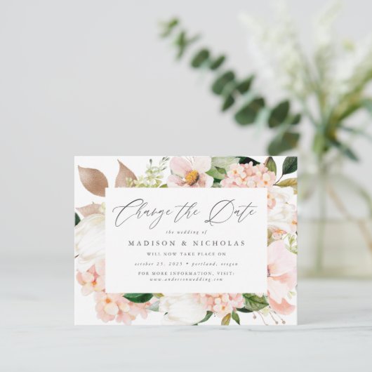 Lenteroze bloemen Datum wijziging Aankondigingskaart (Staand voorkant)