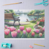Lenteroze tulpen en parkbank  Decoupage Tissuepapier (Craft)